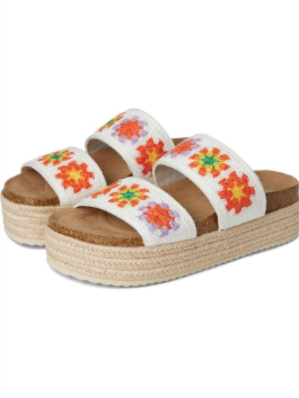 Aqua Espadrille Boho Platform Sandals white floral crochet NEW - 8.5